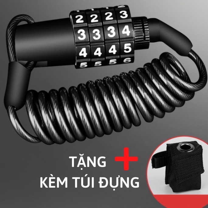 Khóa dây xe đạp 4 số chống trộm lõi thép cao cấp siêu bền 1m5 tặng túi đựng treo xe