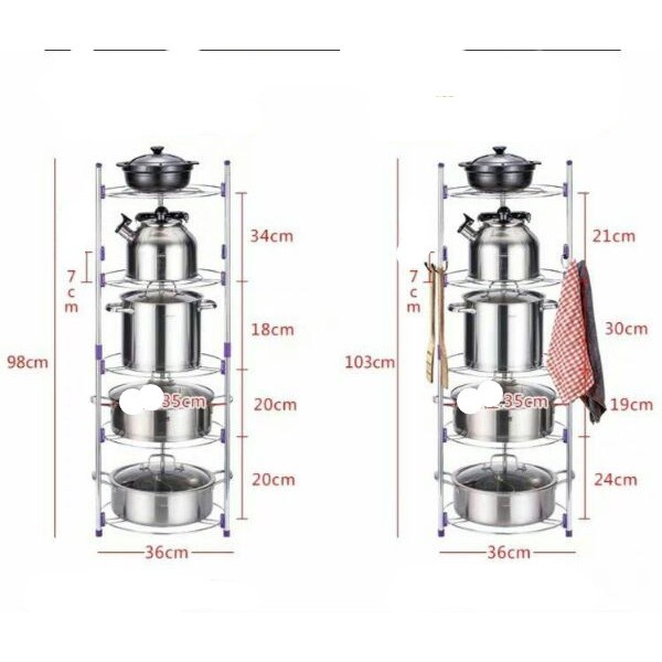 Kệ để đồ nhà bếp 5 tầng inox 304 cao cấp, giá để xoong nồi có thể thay đổi sang kệ 2 tầng, 3 tầng, 4 tầng