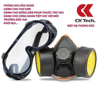 Bộ mặt nạ phòng độc chính hãng CK Tech gồm 2 phin lọc than nano hoạt tính 7 lớp bảo vệ +Kính bảo hộ mắt
