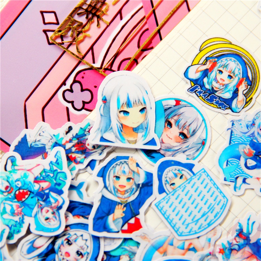 ★★★ Sticker Dán Trang Trí Nhật Ký Hololive Vtuber Gawr Gura Q-2 Chất Lượng Cao ★★★ Set 48 Miếng Dán Trang Trí Album Thời Trang DIY