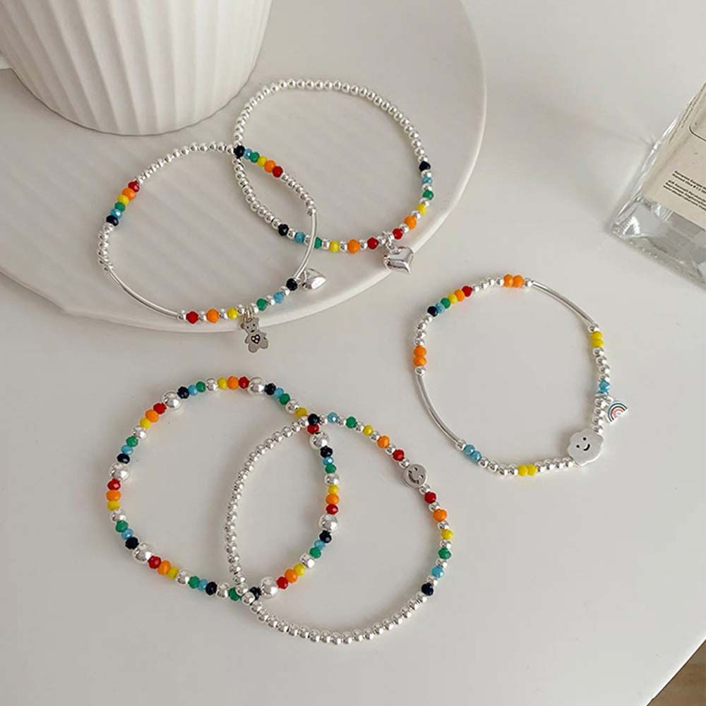 Vòng tay chuỗi hạt màu cầu vồng phong cách Hàn Quốc thời trang cho nữ