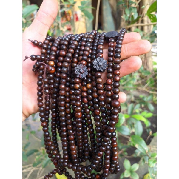 Chuỗi tràng hạt 6 ly gỗ 108 vòng tay nữ mix charm hoa sen - Trắc màu đen nhiều hoặc đỏ nhiều