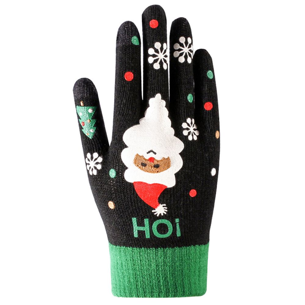 Găng tay dệt kim phối nhung mềm in hình ông già Noel dễ thương có thể dùng điện thoại cảm ứng cho nữ/ trẻ em/ nhiều màu