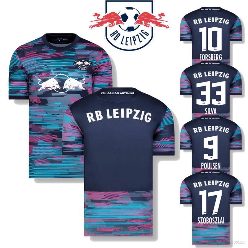 New 2021-2022 RB Leipzig F.C. Áo Thun Thể Thao Sân Khách In Logo Đội Tuyển Szoboszlai Silva