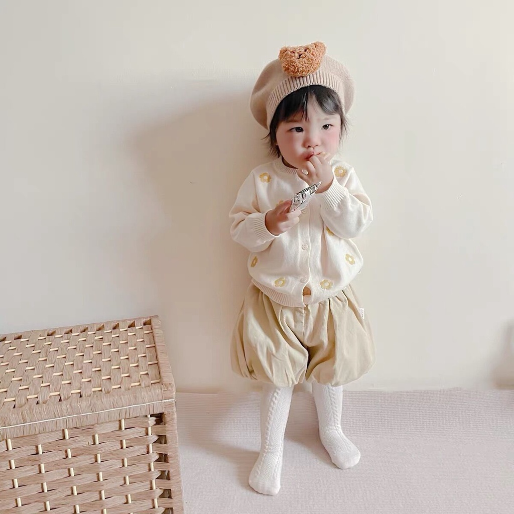 Mũ nồi/Mũ cho bé, màu candy, in hình gấu nhỏ, len dệt kim, phong cách Hàn Quốc, mẫu phù hợp cho mùa thu đông