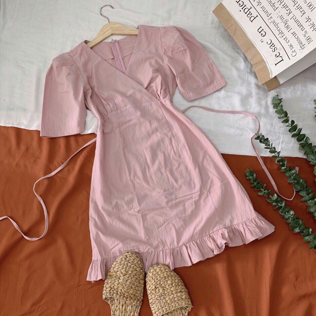 ⭐️Đầm Cổ V Phối Bèo Thắt Nơ