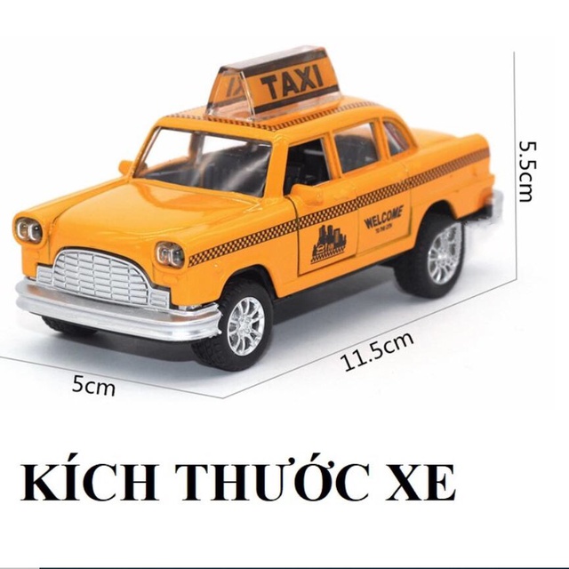 Đồ chơi xe ô tô taxi bằng kim loại mô hình 1:36 xe có âm thanh và mở được 2 cửa xe