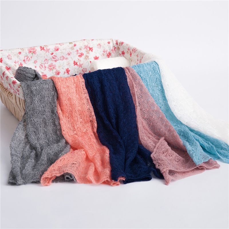 Bộ phụ kiện chụp ảnh gồm khăn dệt co dãn và phụ kiện tóc dùng cho trẻ sơ sinh