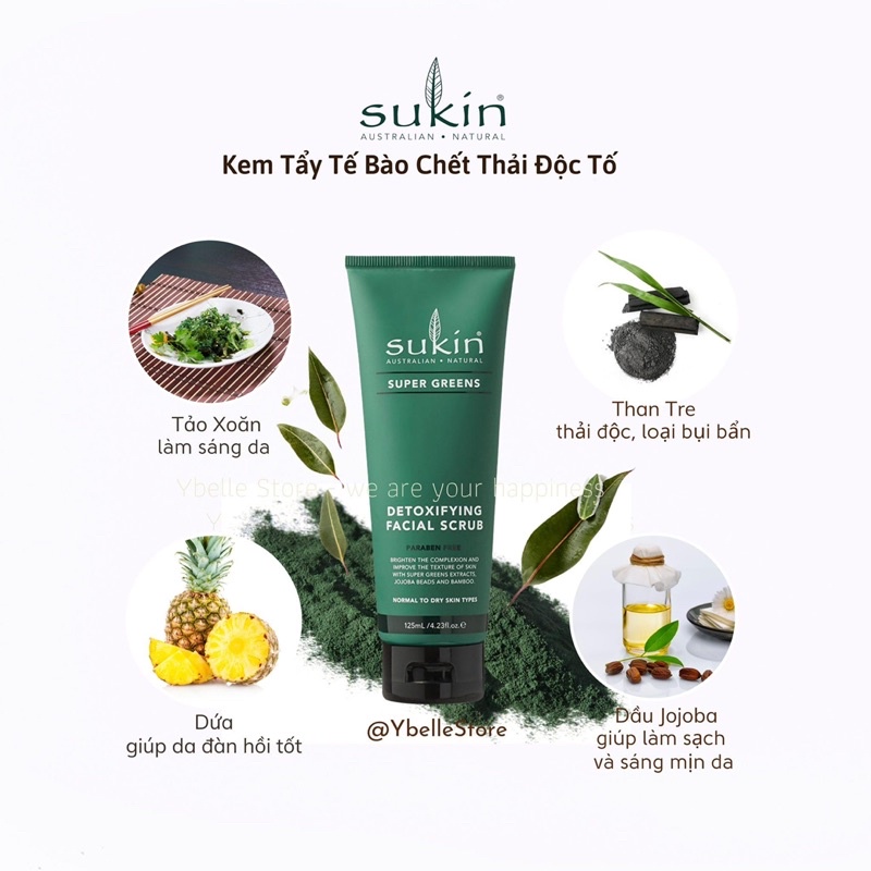 Kem tẩy tế bào chết thanh lọc detox da Sukin Super Greens Detoxifying Facial Scrub