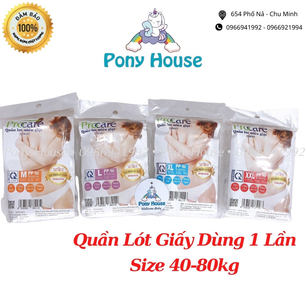 Quần Lót Giấy Nữ Procare/ Set 5 Chiếc Quần Lót Dùng 1 Lần Cho Mẹ Sau Sinh đi du lịch, công tác Size M-L-XL-XXl ~ 40-85kg