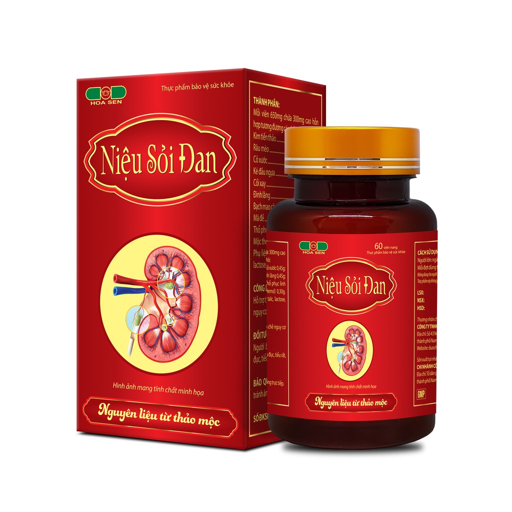 NIỆU SỎI ĐAN - Giảm nguy cơ tạo cặn sỏi ở thận và đường tiết niệu, làm mòn sỏi (Lọ 60 viên nang)