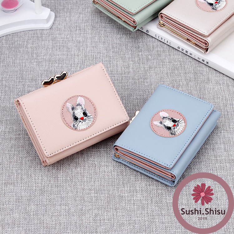 Ví nữ cầm tay mini, Ví nữ ngắn cầm tay chất liệu da PU Quảng Châu hoạ tiết dễ thương cho nữ SS1