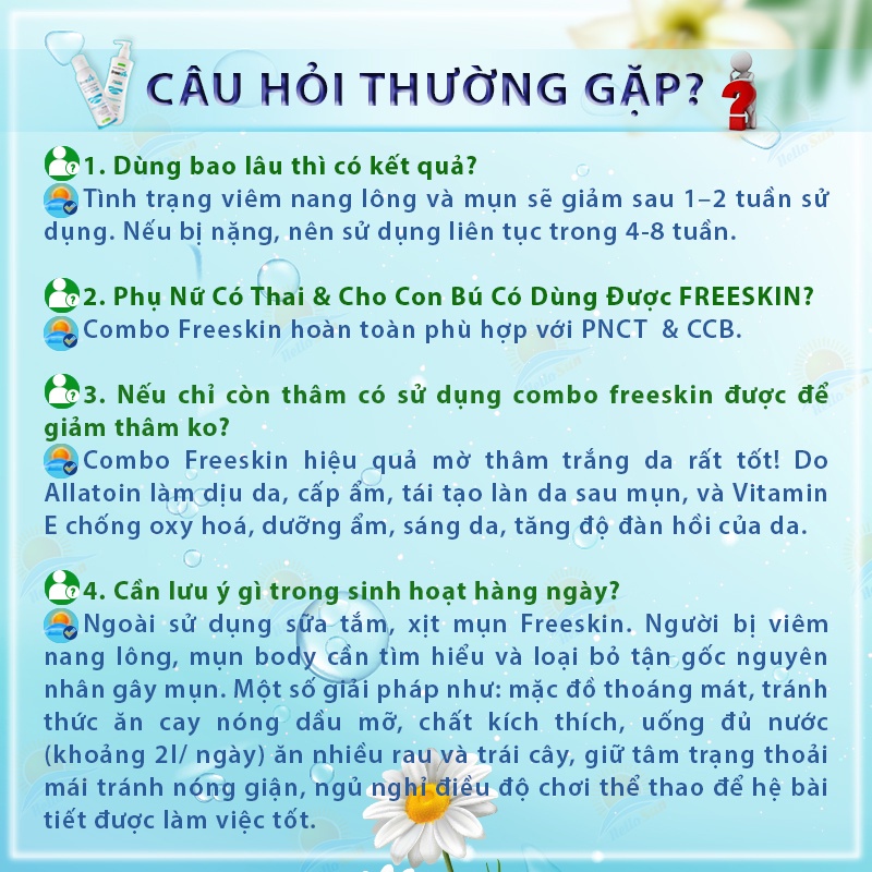 Xịt viêm nang lông Freeskin, Giảm viêm nang lông, mụn lưng, ngực mông, mờ thâm sáng da- Chai 80ml shop Hello Sun