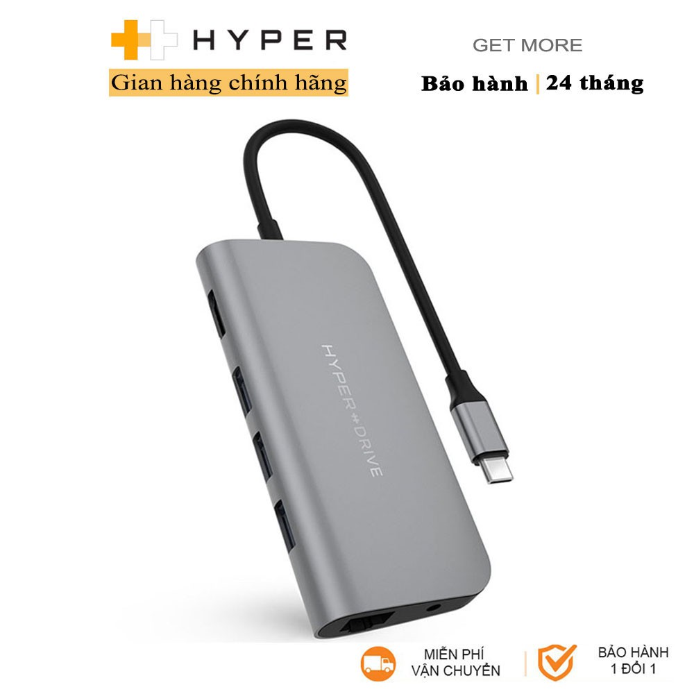 Cổng chuyển HyperDrive Power 9-in-1 USB-C Hub cho iPhone, Macbook, Ultrabook, USB-C Devices - HD30F - Hàng Chính Hãng