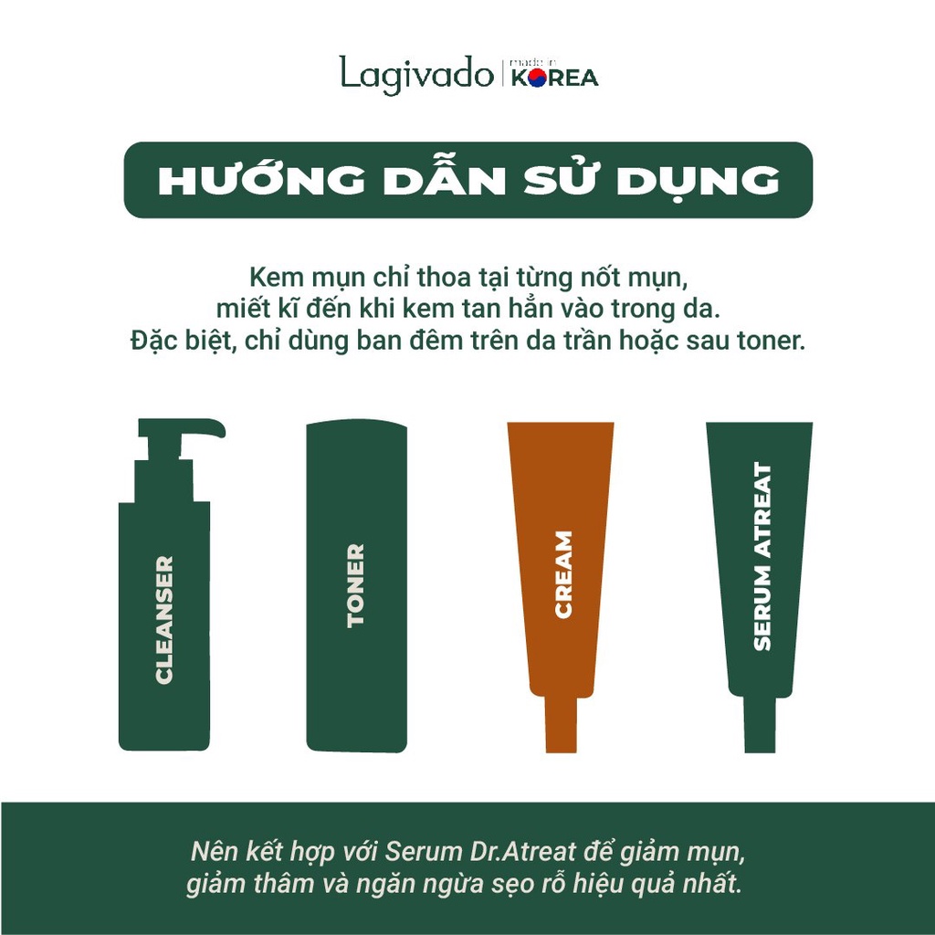 Kem giảm mụn, ngăn ngừa thâm sẹo và mụn tái phát Hàn Quốc Lagivado Dr. Atreat Cream 30 ml