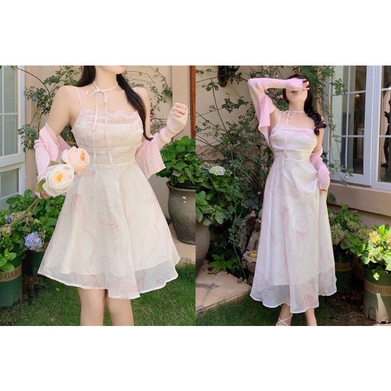 Angela dress - Set đầm 2s hoa cổ đổ + khoác cardigan