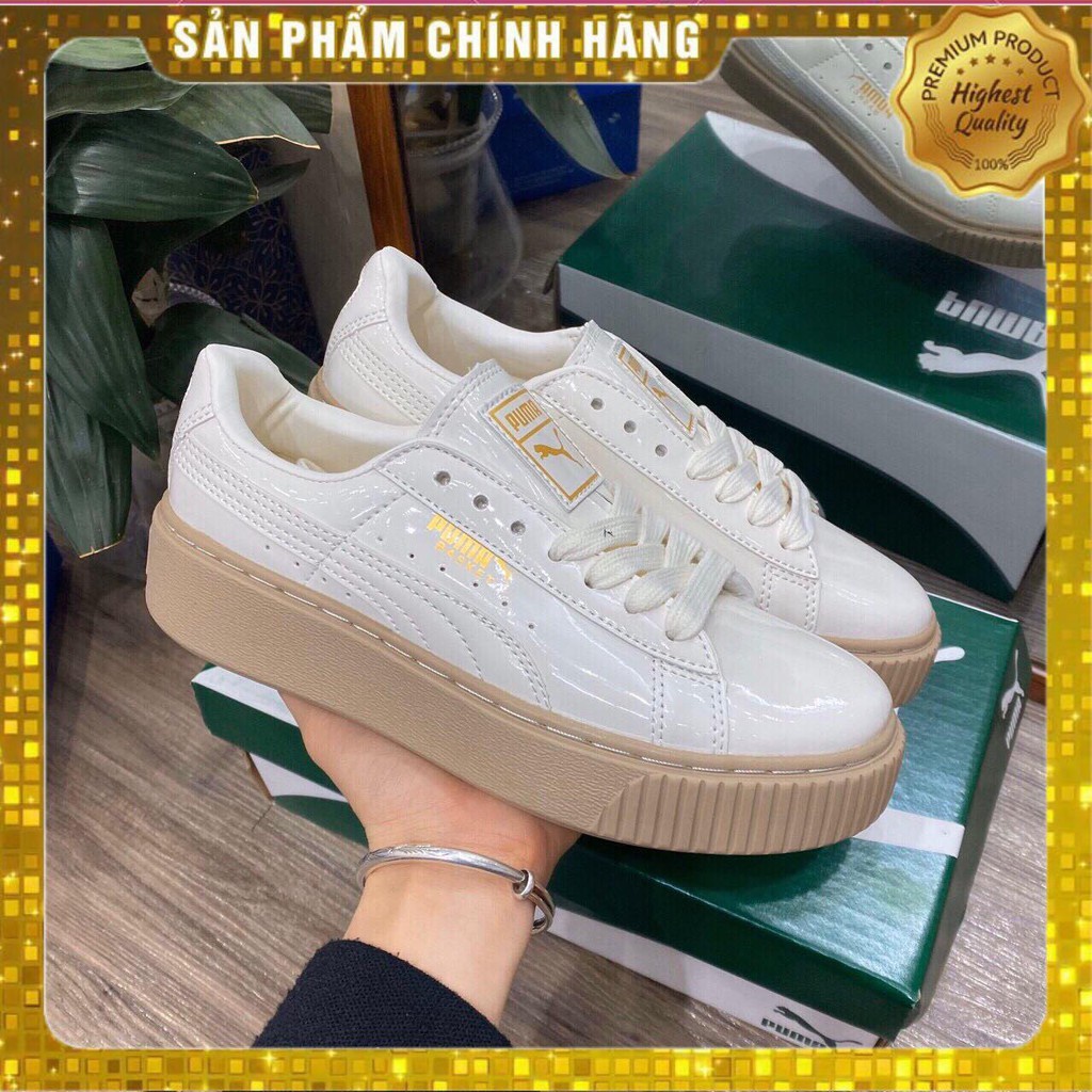Giày Thể Thao Nữ - Sneaker Nữ Trắng 𝗣𝘂𝗺𝗮 Đế Nâu Da Bóng