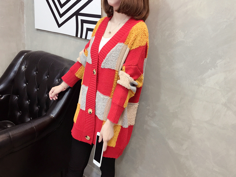 Áo Khoác Cardigan Len Dày Dáng Rộng Họa Tiết Sọc Caro Phong Cách Hàn Quốc Thời Trang Mùa Thu Hàng Mới Cho Nữ