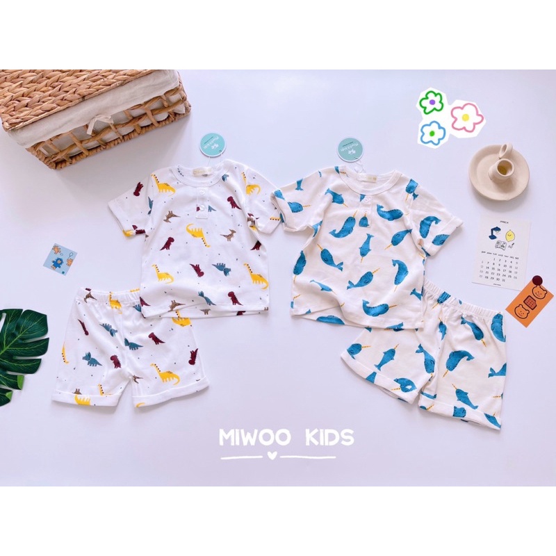 Đồ bộ bé trai mặc nhà thun cotton bozip Miwoo hoạ tiết động vật Bộ quần áo bé trai 1 đến 5 tuổi - STMB
