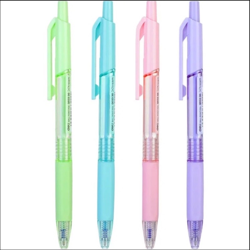 Bút bi bấm văn phòng mực xanh ngòi 0.7mm Deli giá rẻ viết nét đều trơn tru cho học sinh có đệm tay cao su EQ199