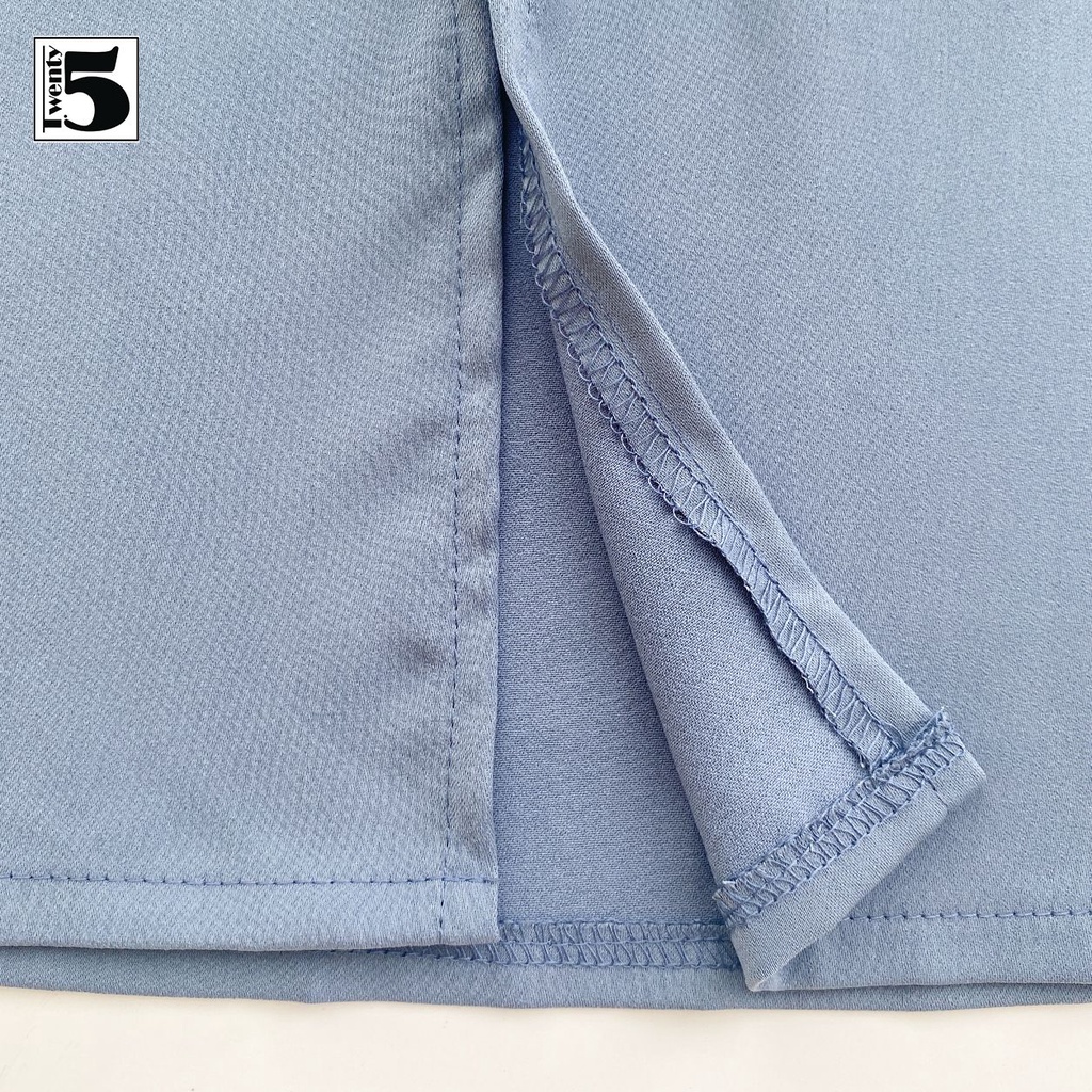 Đầm công sở nữ tay ngắn bồng đính nơ xẻ đùi Twentyfive SD4-425