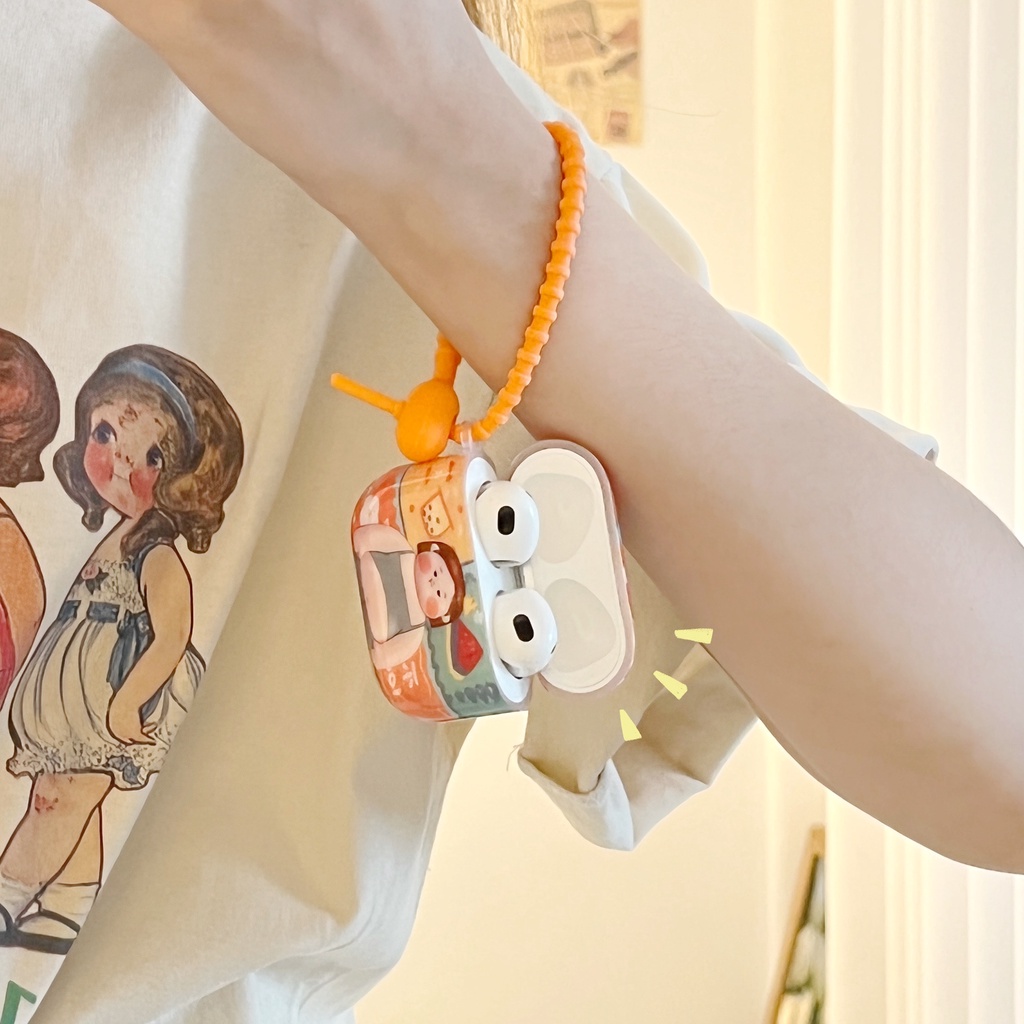 Vỏ bảo vệ hộp sạc tai nghe SPRISE họa tiết hoạt hình có dây đeo thời trang thích hợp cho Airpods 2/Pro/3