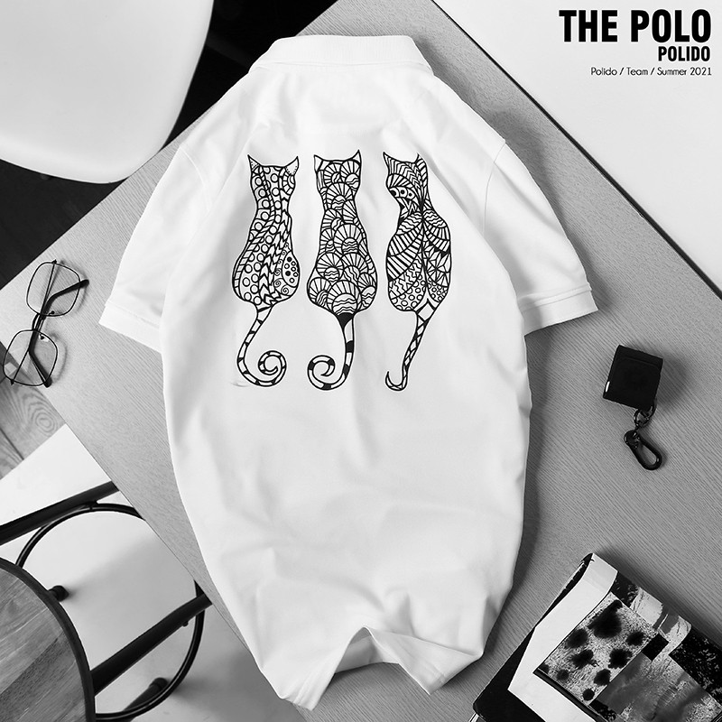 Áo Polo in hình The Cat 3 POLIDO vải Cotton co giãn, không bong tróc, thấm hút mồ hôi