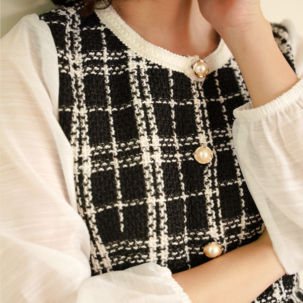 BLEUBIRD váy tweed caro phối organza MIKI DRESS | BigBuy360 - bigbuy360.vn