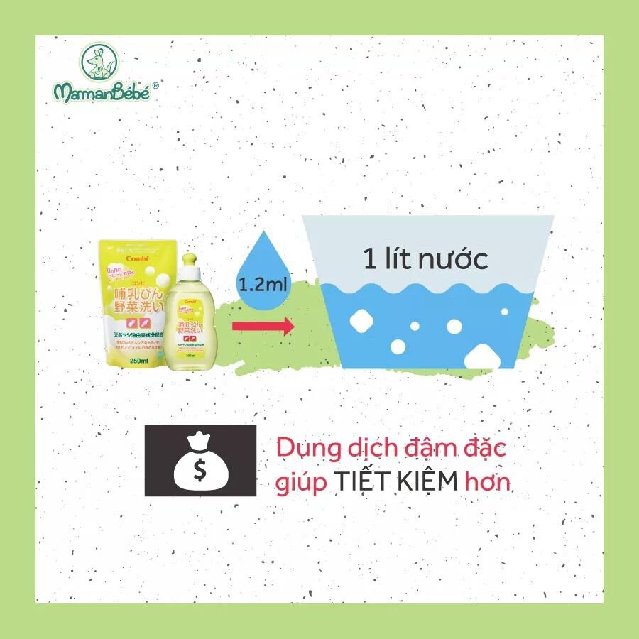 Chai nước dung dịch rửa bình sữa và rau quả chiết xuất từ dầu cọ combi dung tích 300ml