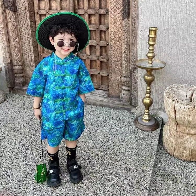 Bộ Áo Sơ Mi + Quần Short In Họa Tiết Phong Cách Trung Hoa Độc Đáo Thời Trang Mùa Hè Cho Nam