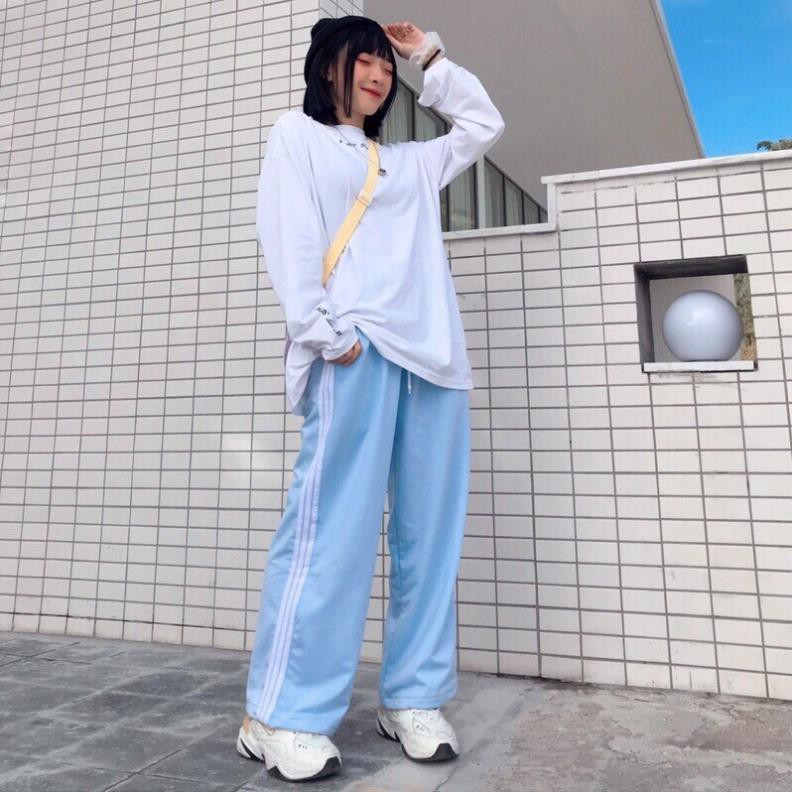 Quần Dài Thể Thao Rainbow Nữ 🌸 Culottes Suông Ống Rộng Kẻ 3 Sọc Line Màu ĐEN | TRẮNG | XANH Ulzzang 🌸