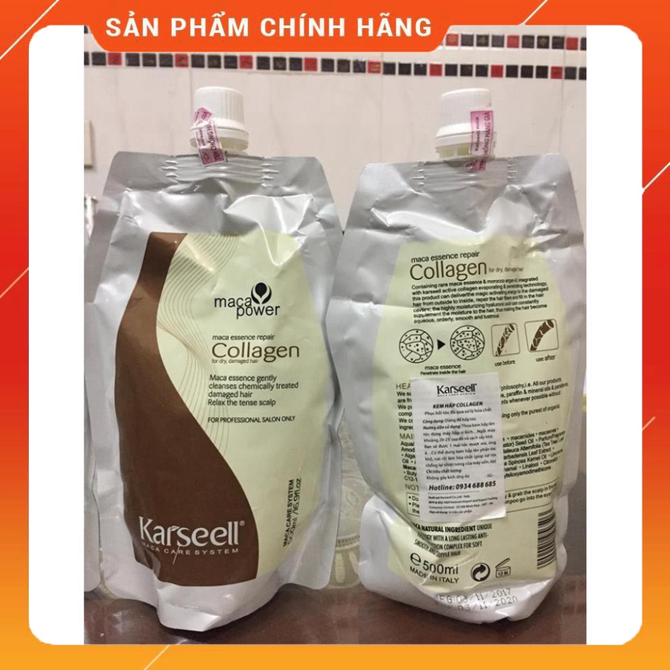 Combo 3 TÚI HẤP DẦU COLLAGEN KARSEELL MACA POWER SIÊU MỀM MƯỢT TÓC Ý 500ML