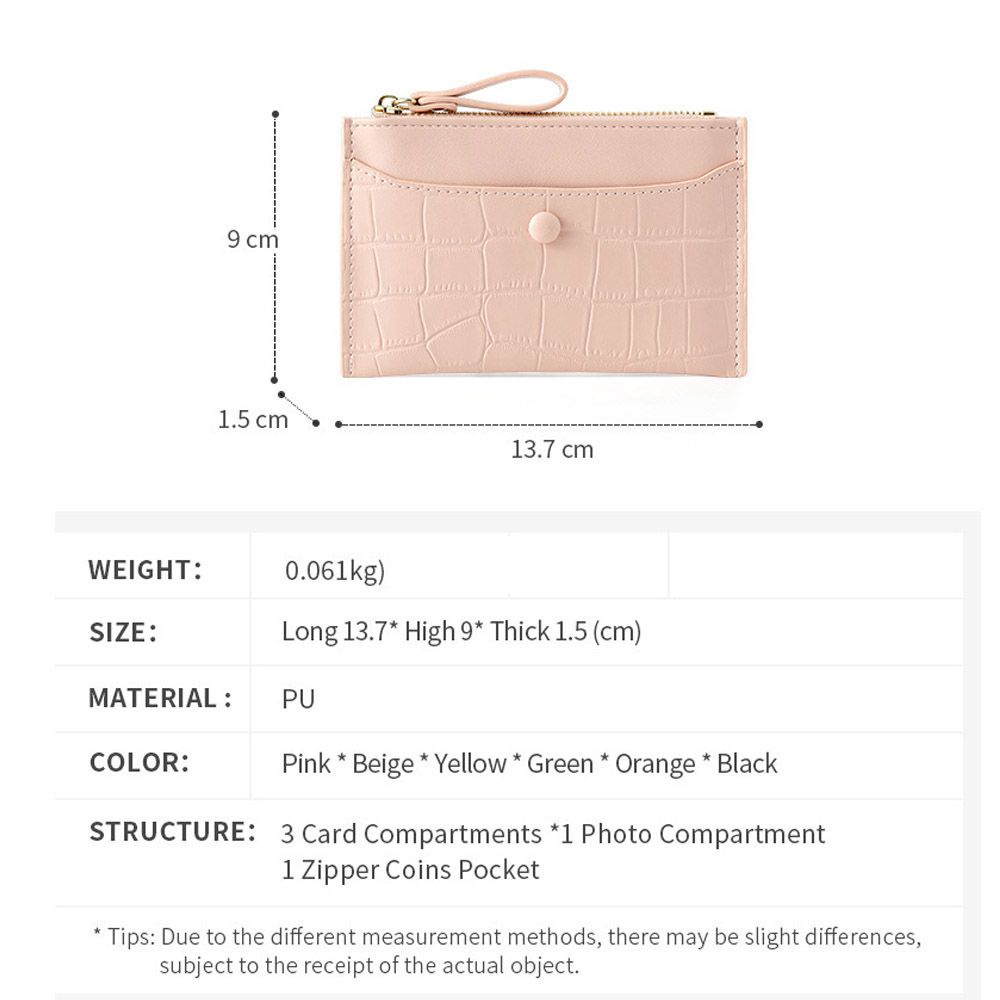 Ví da PU đựng thẻ ID/thẻ tín dụng/tiền xu có dây khóa kéo dáng mỏng họa tiết dễ thương mini màu sắc tùy chọn cho bạn nữ