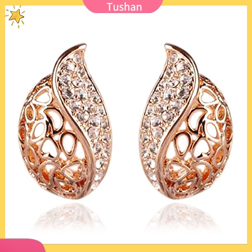 Đôi khuyên tai hình chiếc lá đính đá thời trang cho nữ