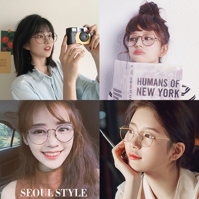 Korean  Eyeglasses for Women Metal Eyeglass Glasses Frame Round Female Student Vintage  Eyewear