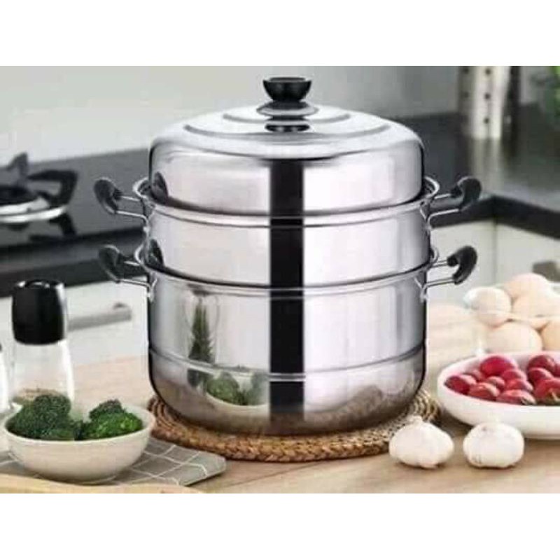 Nồi hấp inox 2 tầng và 3 tầng size 28cm siêu to, hấp được trên bếp ga và bếp từ, hấp xôi, bánh bao