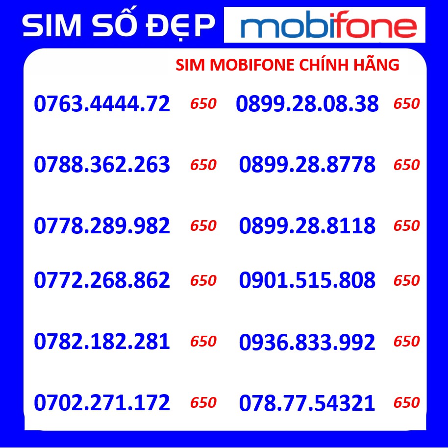 SIM MOBI SỐ CHUẨN GIÁ CHUẨN TỪ 500K ĐẾN 690K/SIM