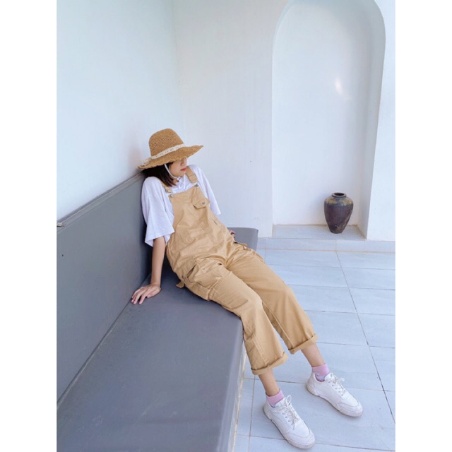 Yếm kaki quần dài túi hộp màu hồng, đen, be (ảnh thật)