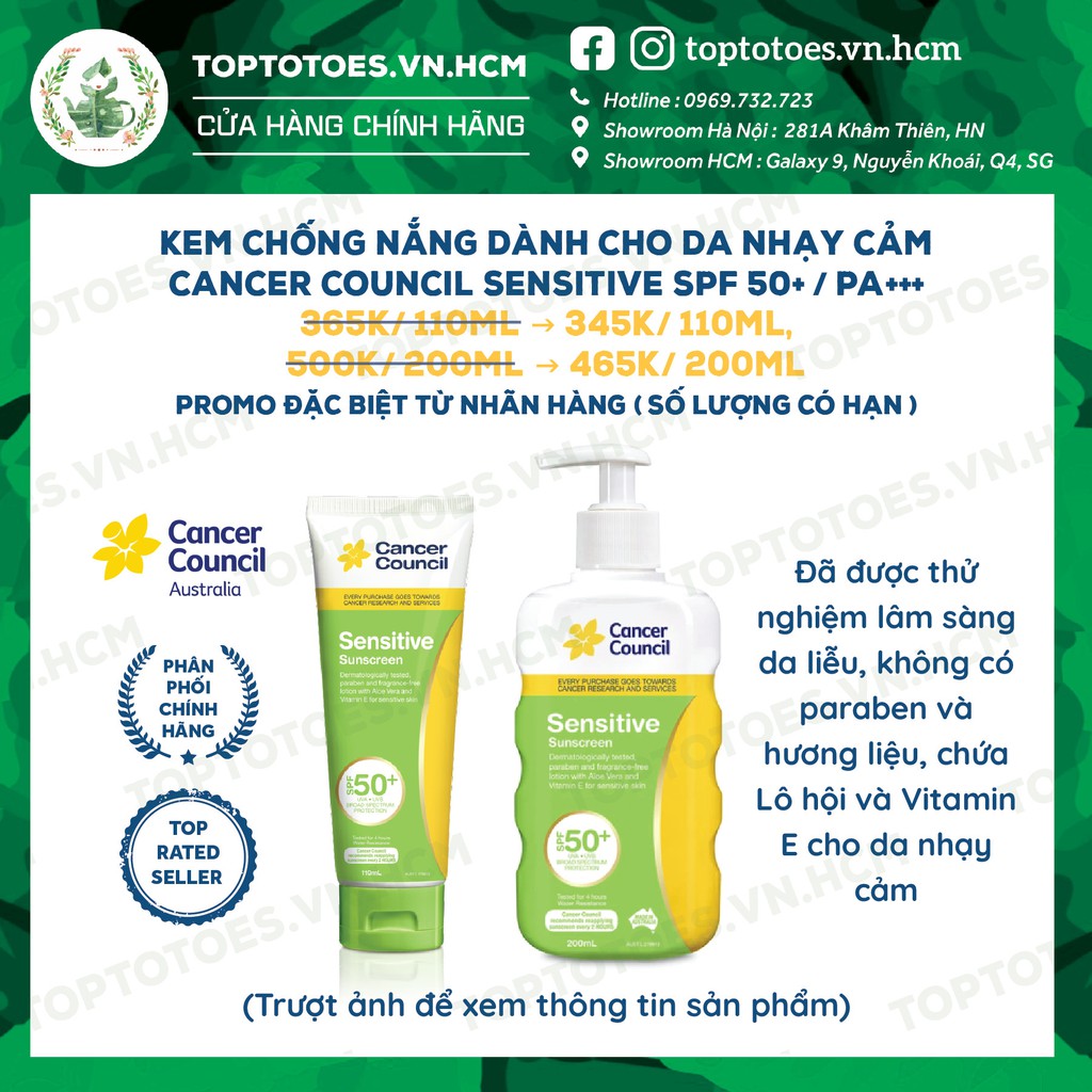 Kem chống nắng dành cho Da nhạy cảm Cancer Council Sensitive SPF 50+/ PA +++