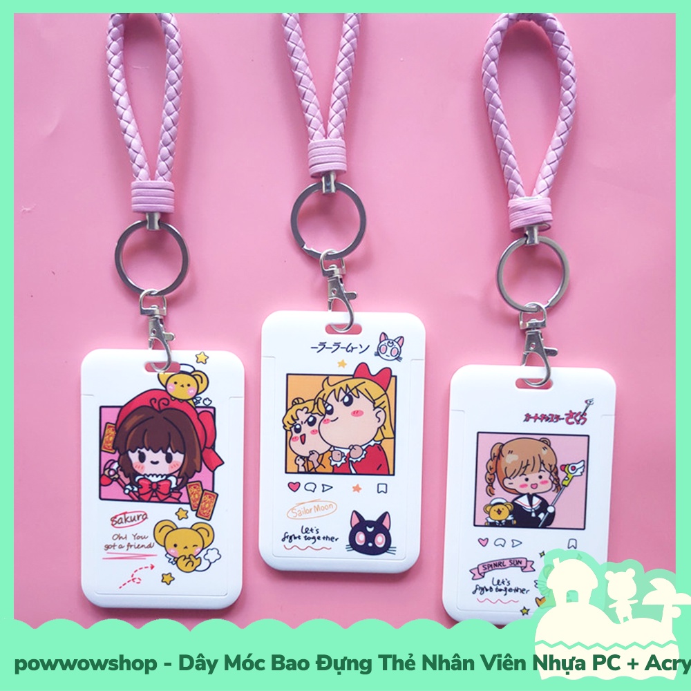 [Sẵn VN - Hỏa Tốc] Dây Móc Bao Đựng Thẻ Nhân Viên Nhựa PC + Acrylic Mẫu Nhân Vật Anime Manga Sailor Moon &amp; Sakura