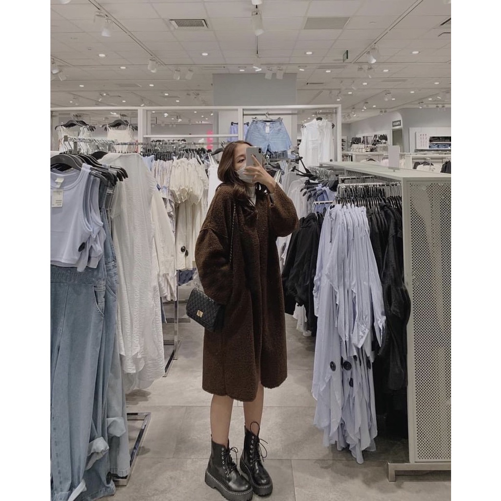 Áo Khoác Dài Lông Cừu PEONYB Nữ [FREESHIP]  Jacket nỉ bông ấm mùa đông, khoát choàng vintage cá tính Ulzzang