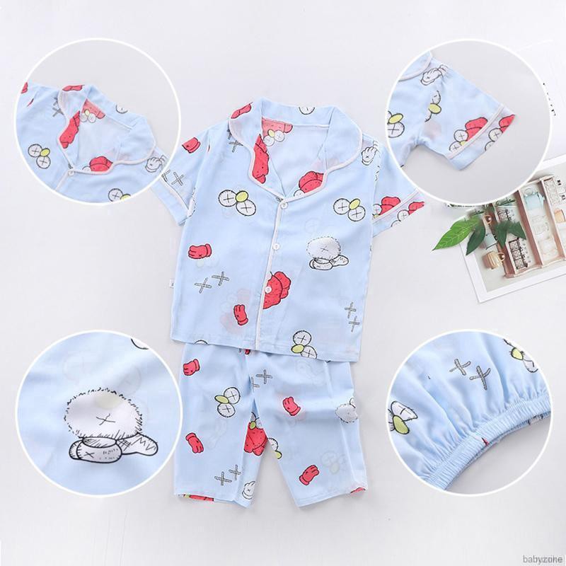 Bộ Đồ Ngủ Pijama Ngắn Tay Họa Tiết Hoạt Hình Cho Bé Từ 1-7 Tuổi