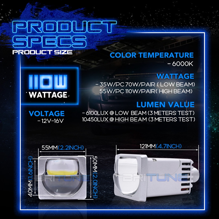 Đèn Pha LED 2 inch 110W 10000 LUX Chất Lượng Cao Cho Xe Hơi / Xe Máy