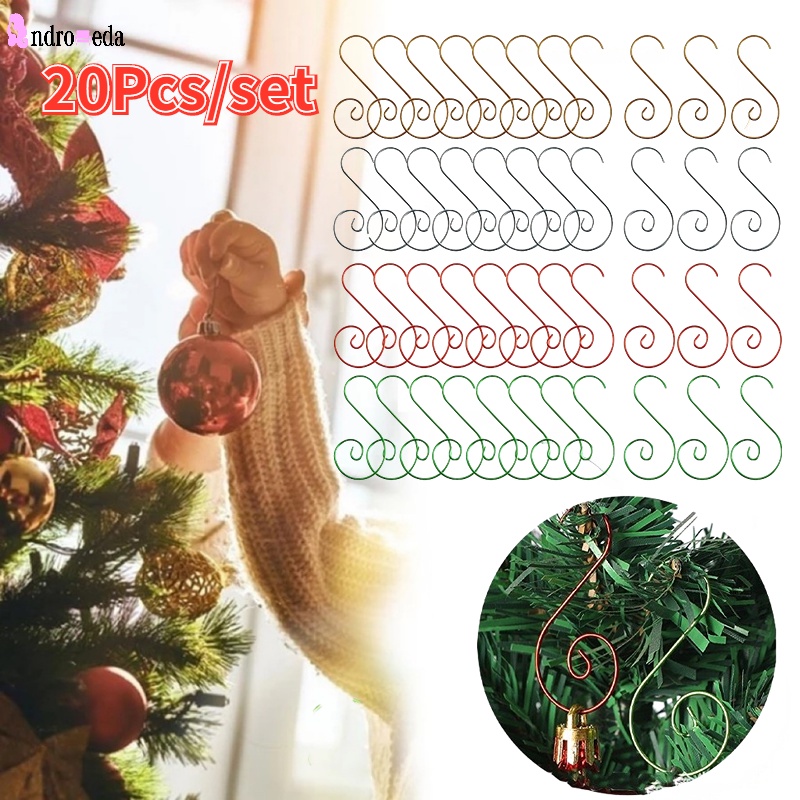 Set 20 Móc Treo Đồ Hình Chữ S Bằng Kim Loại Trang Trí Cây Thông Noel
