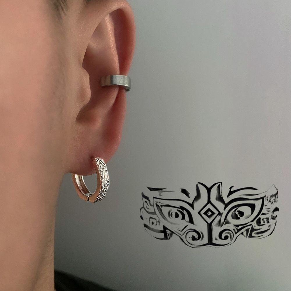 MXGOODS Bông Tai Mạ Bạc Hình Tròn Khắc Họa Tiết Phong Cách Punk Cổ Điển Thời Trang Cho Nam Và Nữ