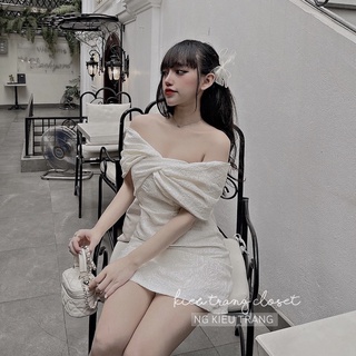 [AMY DRESS] VÁY GẤM NƠ TRỄ VAI