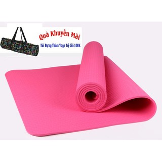 Thảm tập yoga TPE 8mm 1 lớp  hồng cao cấp ( tặng túi xịn)