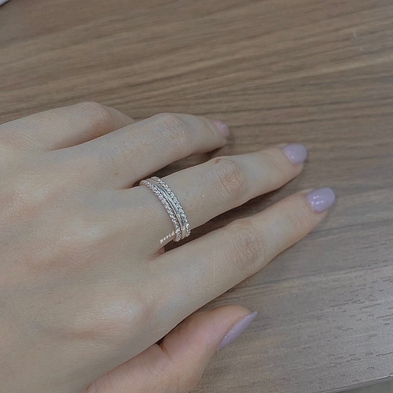 Nhẫn midi dày dặn . Trơn và xoắn. Set nhẫn bạ.c giá rẻ