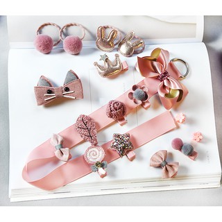 Bộ chun, nơ kẹp tóc cho bé 18-24 món