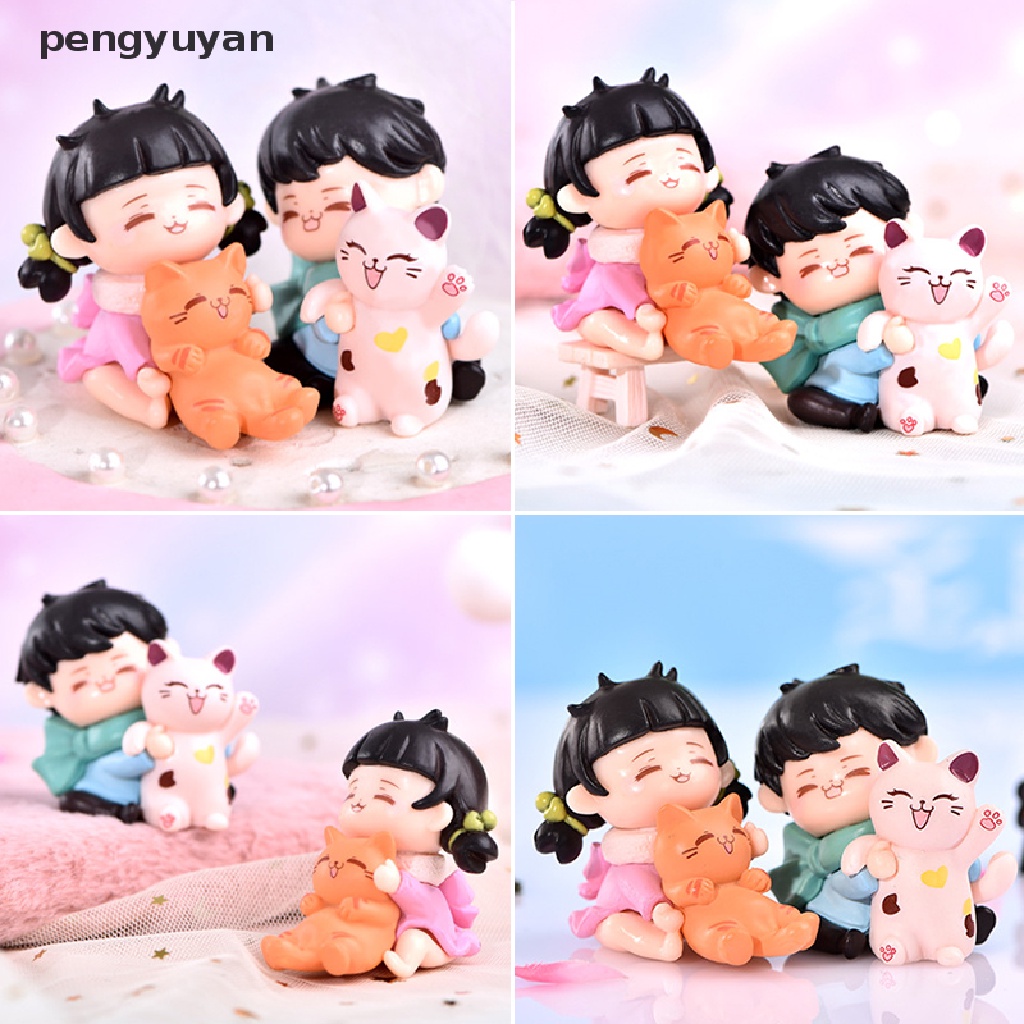 [pengyuyan] Cặp Đôi Mèo Ôm Bánh Kem Để Bàn Trang Trí Tiểu Cảnh Khăn Choàng Màu Cam [Mới]
